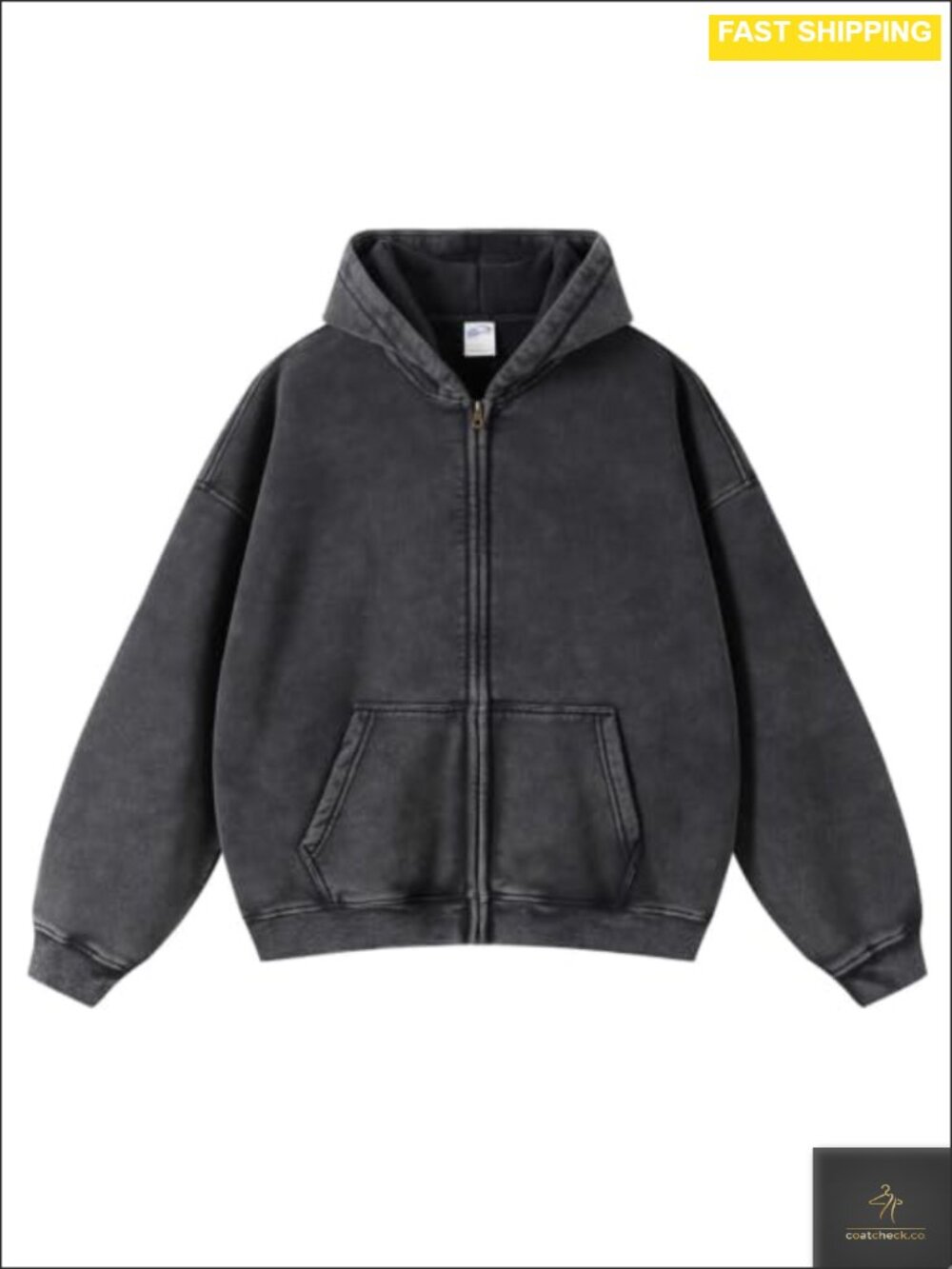 Zip Up Hoodie Long Sleeve Oversized Sweatshirt Acid Wash Y2K Jacket Pockets